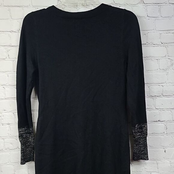 Ann Taylor Petite Wool Blend V-Neck Sweater Dress Black Gold Shimmer Winter Knit - Picture 11 of 12